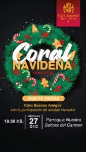 El Club Español presenta hoy la Coral Navideña en el Templo del Carmen