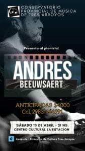 El reconocido pianista Andrés Beeuwsaert se presenta en Tres Arroyos