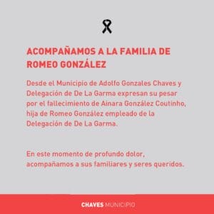 Condolencias de la Municipalidad de Adolfo Gonzales Chaves