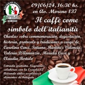 El café como símbolo de la italianidad, para festejar en la Sociedad Italiana
