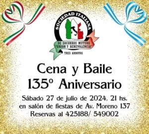 La Sociedad Italiana celebrará su 135º aniversario con una cena y baile