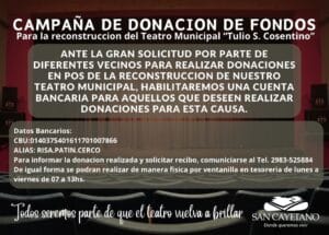 “Unidos por el Teatro”: Ya se reciben donaciones en San Cayetano