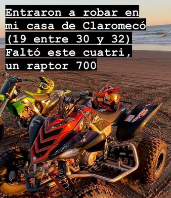 Robaron un cuatriciclo Raptor 700 de una casa en Claromecó